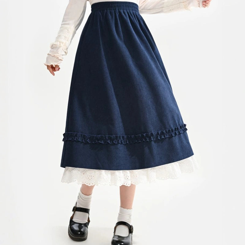 Sweet Preppy Style Dark Blue High-Waisted Skirt