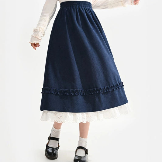 Sweet Preppy Style Dark Blue High-Waisted Skirt
