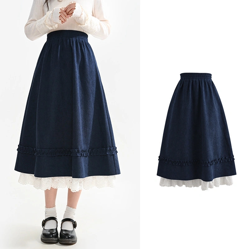 Sweet Preppy Style Dark Blue High-Waisted Skirt