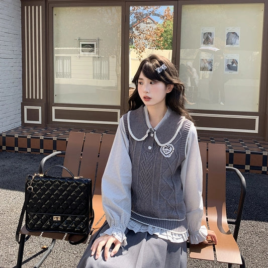 Sweet Preppy Style Gray Knit Vest