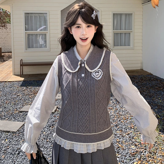 Sweet Preppy Style Gray Knit Vest