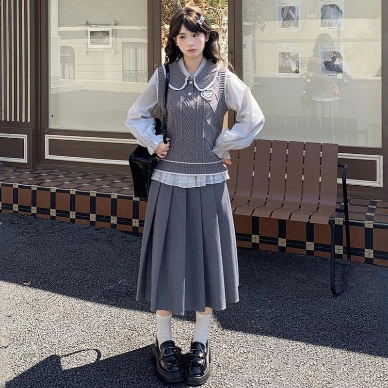 Sweet Preppy Style Gray Knit Vest