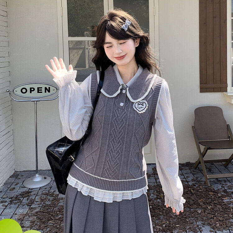 Sweet Preppy Style Gray Knit Vest