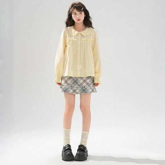 Sweet Preppy Style Peter Pan Collar Long-Sleeved Blouse