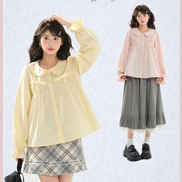 Sweet Preppy Style Peter Pan Collar Long-Sleeved Blouse