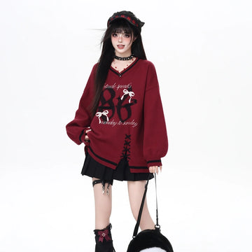 Sweet Preppy Style V-Neck Loose Sweater