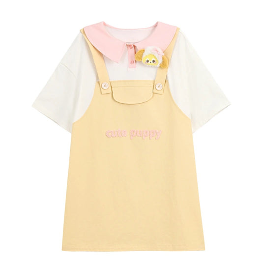 Sweet Puppy Academy Style Contrast Collar Dress