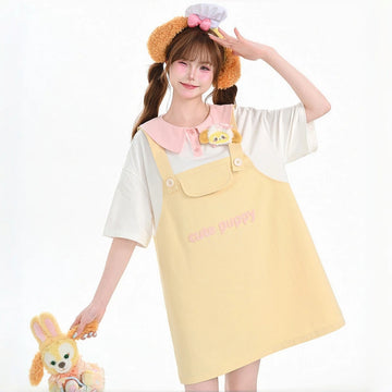 Sweet Puppy Academy Style Contrast Collar Dress