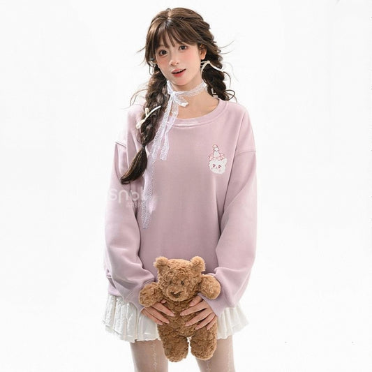 Sweet Purple Cartoon Cat Crewneck Sweatshirt