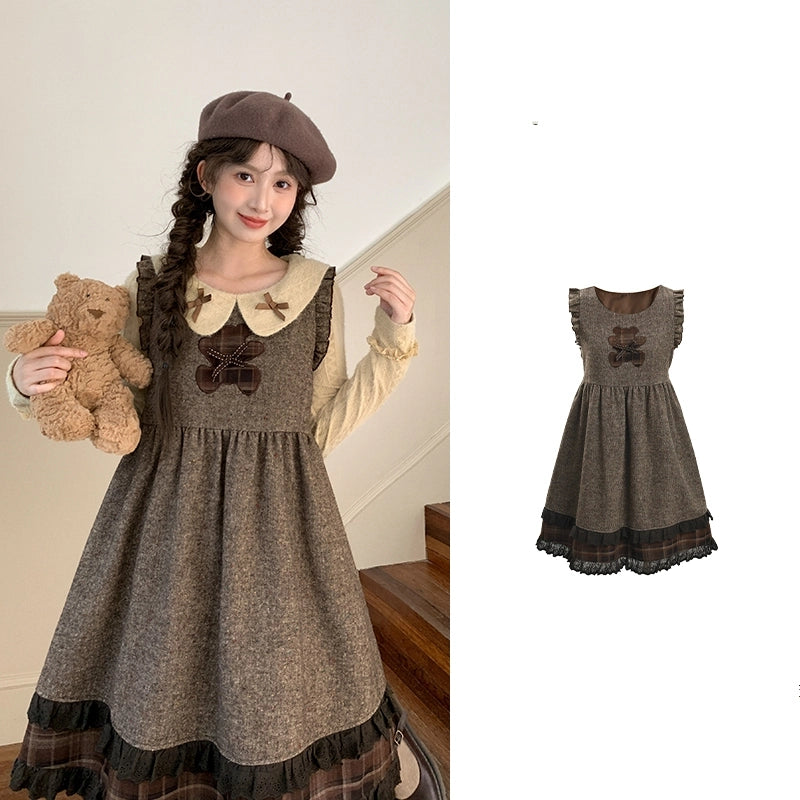 Sweet Retro Plaid Patchwork Loose Dress