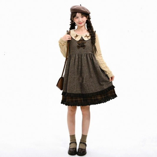 Sweet Retro Plaid Patchwork Loose Dress