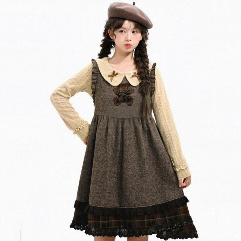 Sweet Retro Plaid Patchwork Loose Dress