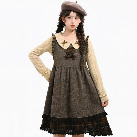 Sweet Retro Plaid Patchwork Loose Dress