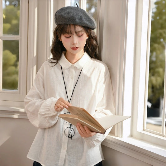 Sweet Simple Style White Peter Pan Collar Blouse