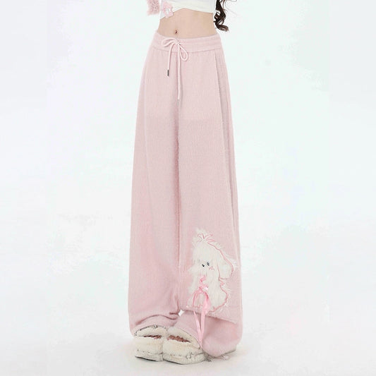 Sweet Soft Girl Style Pink Straight Pants