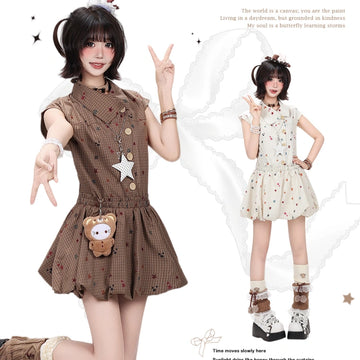 Sweet Star Plaid Bubble Sleeveless Dress