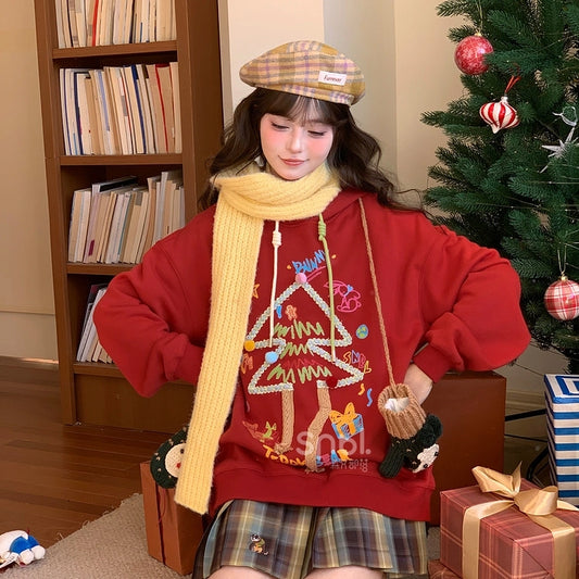 Sweet Style 3D Christmas Tree Decoration Hooded Sweatshirt