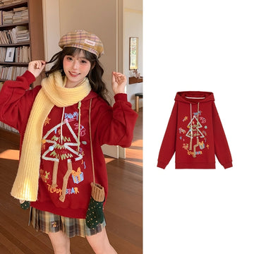 Sweet Style 3D Christmas Tree Decoration Hooded Sweatshirt