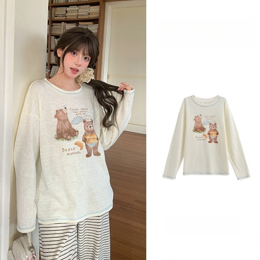 Sweet Style Bear Print Long-Sleeve T-Shirt