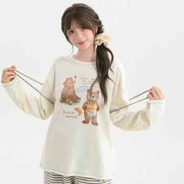 Sweet Style Bear Print Long-Sleeve T-Shirt