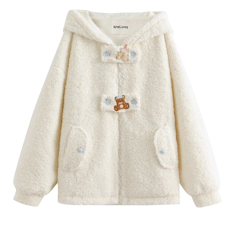 Sweet Style Bear-Themed Fleece Hooded Sweatshirt