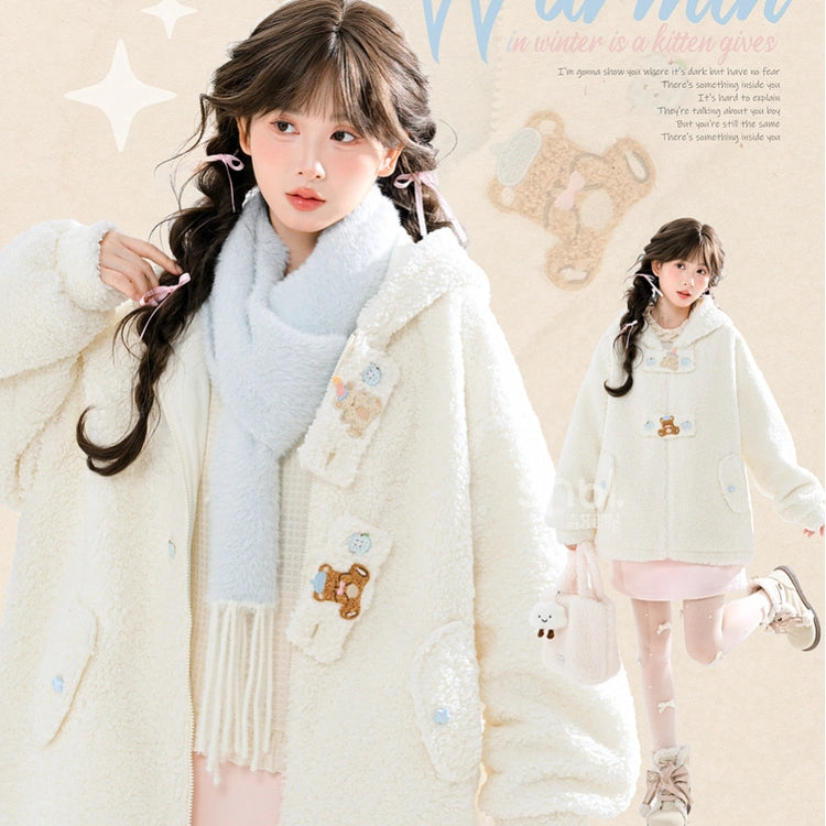 Sweet Style Bear-Themed Fleece Hooded Sweatshirt
