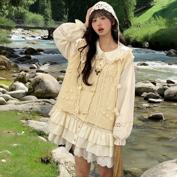 Sweet Style Beige Yellow V-neck Knitted Vest