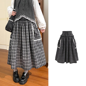 Sweet Style Black White Plaid Midi Skirt