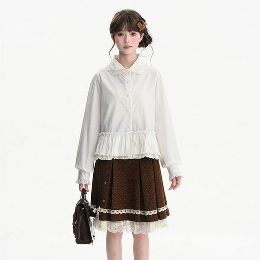 Sweet Style Double Lace Doll Collar Cotton Blouse