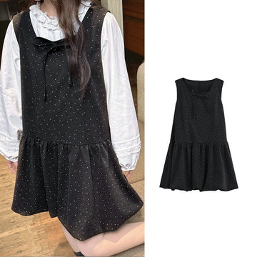 Sweet Style Gray Polka Dot Sleeveless Dress