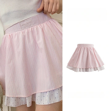Sweet Style Pink Polka Dot Double-Layer Mini Skirt