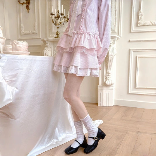 Sweet Style Pink Polka Dot Double-Layer Mini Skirt