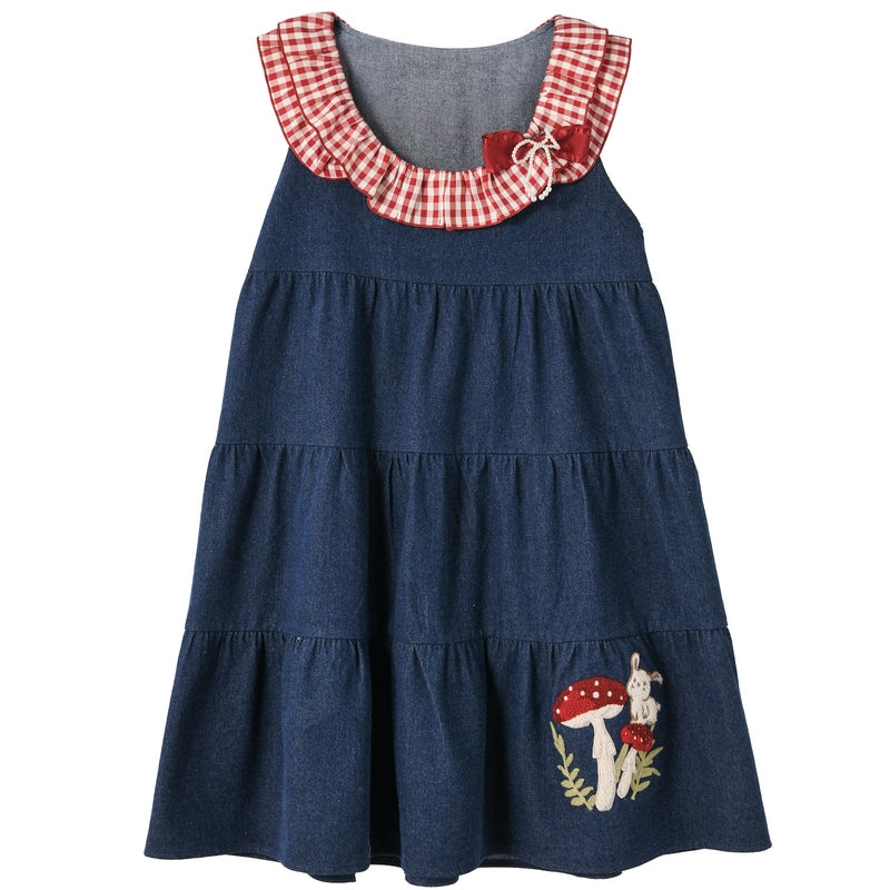 Sweet Style Red Plaid Patchwork Denim Vest Dress