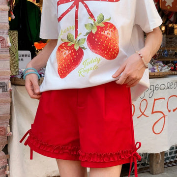 Sweet Style Red Ruffled Edge Shorts