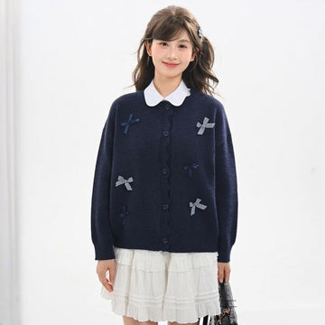 Sweet Style Solid Color Cardigan Round Neck Sweater