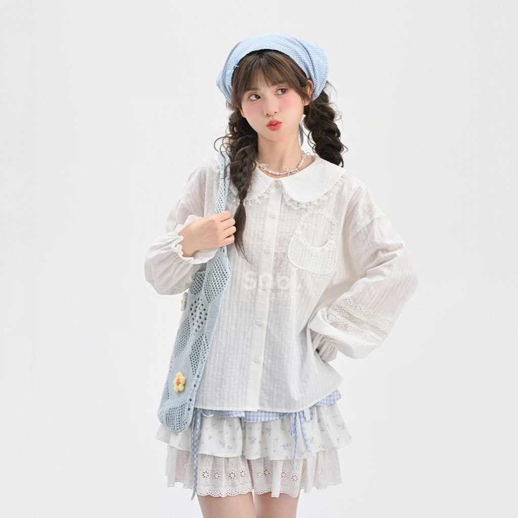 Sweet Style White Lace Doll Collar Blouse