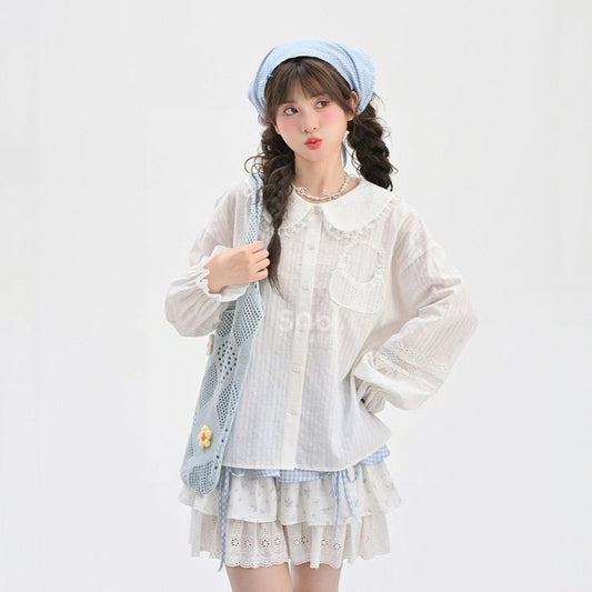 Sweet Style White Lace Doll Collar Blouse