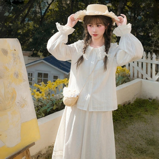 Sweet Style White Lace Ruffled Collar Blouse