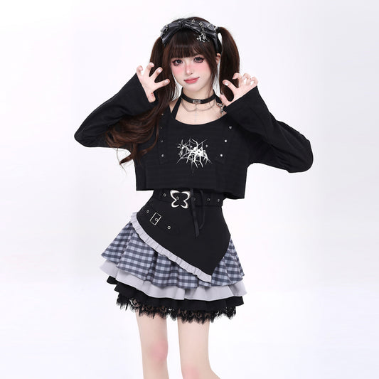 Sweet Y2K Style Black Long-Sleeved T-shirt