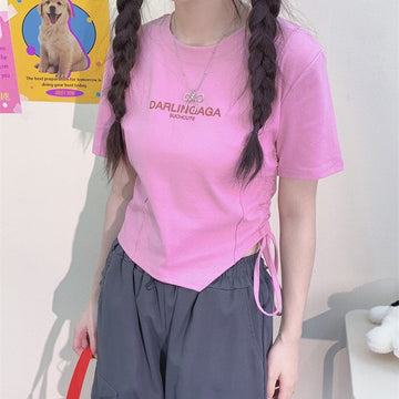 Sweet Y2K Style Pink Slim Short T-shirt