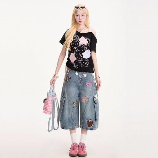 Sweet and Girly Plaid Hello Kitty Print T-shirt