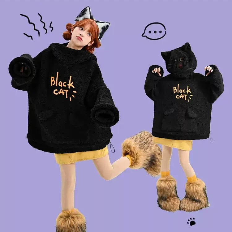 Sweet girl style black cat ear hooded Sweatshirt