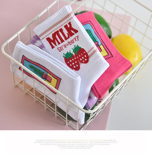Kawaii Strawberry Milk Socks
