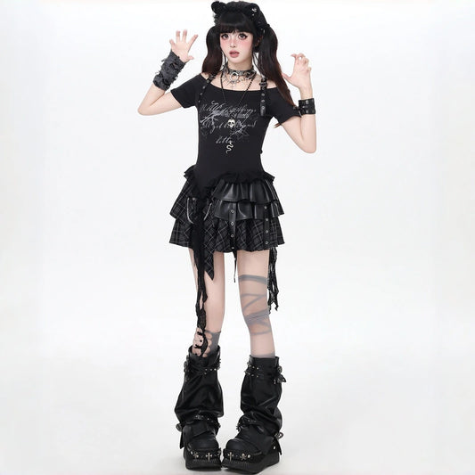Y2K Heart Buckle Asymmetrical Crop Top
