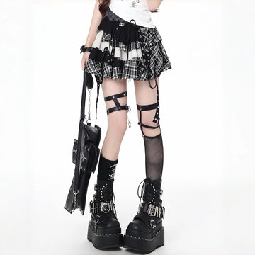 Y2K Plaid Lace-Up High Waist A-Line Skirt