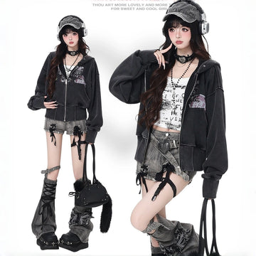 Y2K Washed Cropped Zip Jacket