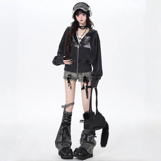 Y2K Washed Cropped Zip Jacket