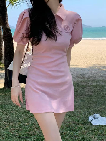 Heart Puff Sleeve Polo Dress