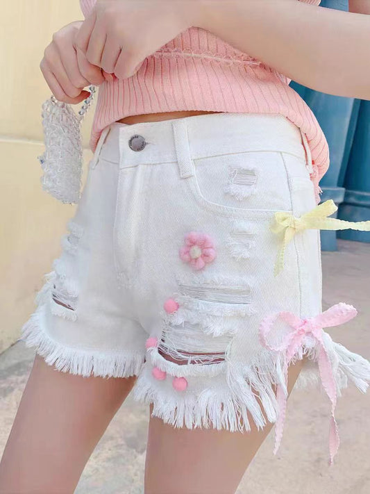 Ripped Denim Kawaii Shorts