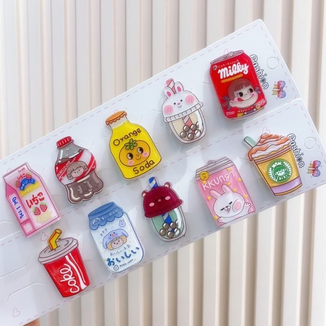 Kawaii Drink Bottle Hair Clips 10Pcs.